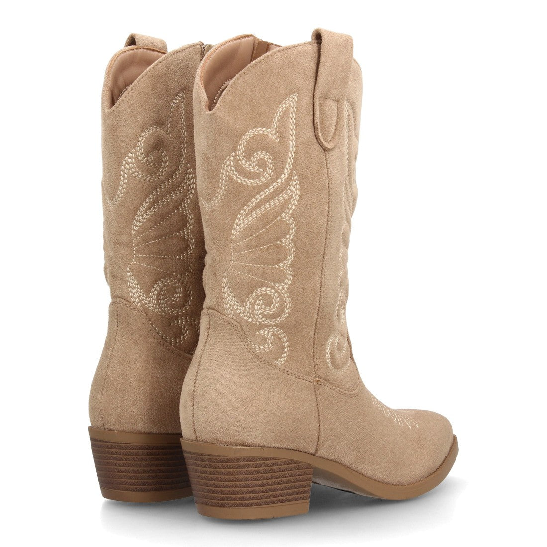 Bota alta cowboy verde kaki para mujer con bordados decorativos en la caña