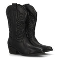 Bota alta estilo cowboy en color negro con bordados western en la caña