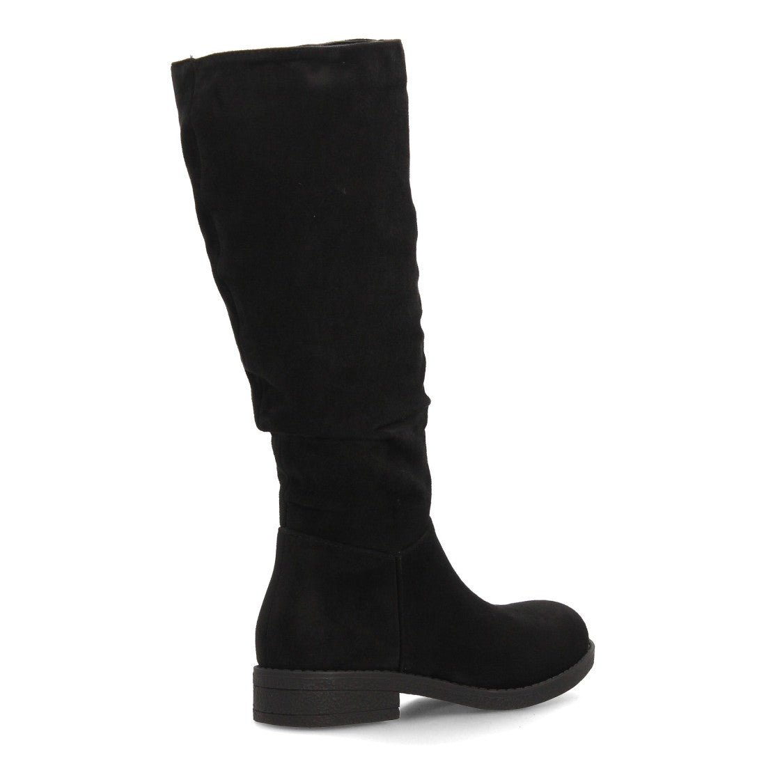 Bota alta negra con diseño de caña arrugada y cierre de cremallera
