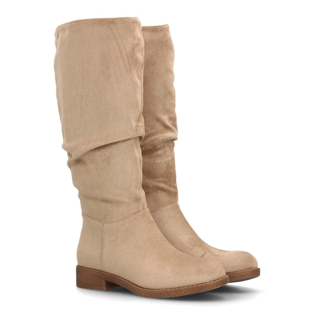 Bota alta para mujer con caña arrugada en color kaki y cremallera