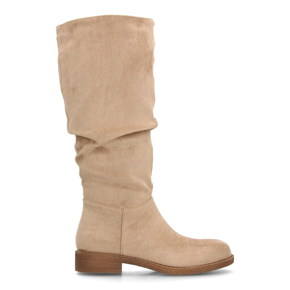 Bota alta para mujer con caña arrugada en color kaki y cremallera