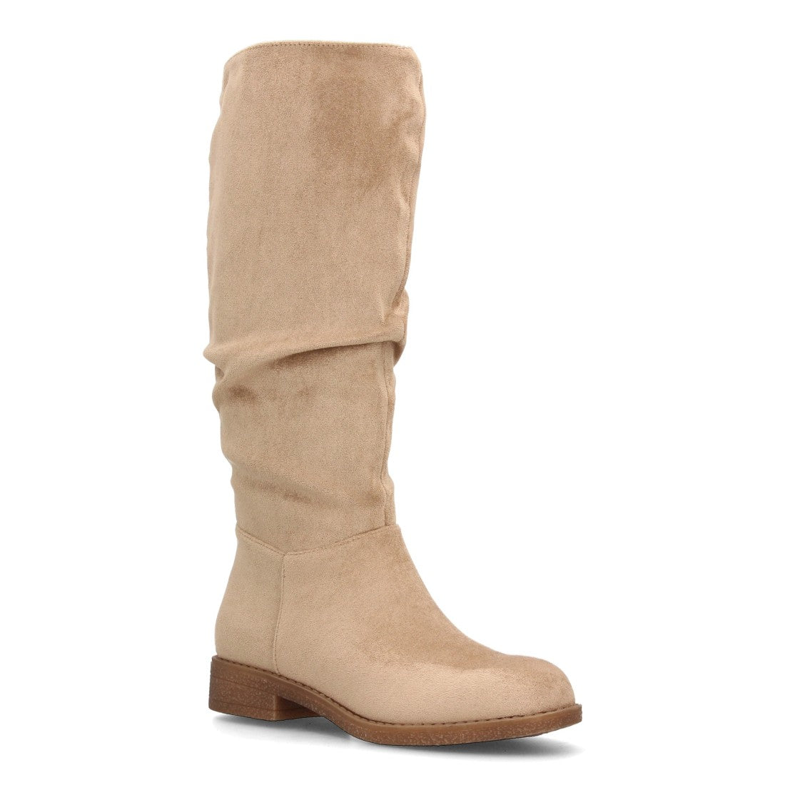 Bota alta para mujer con caña arrugada en color kaki y cremallera