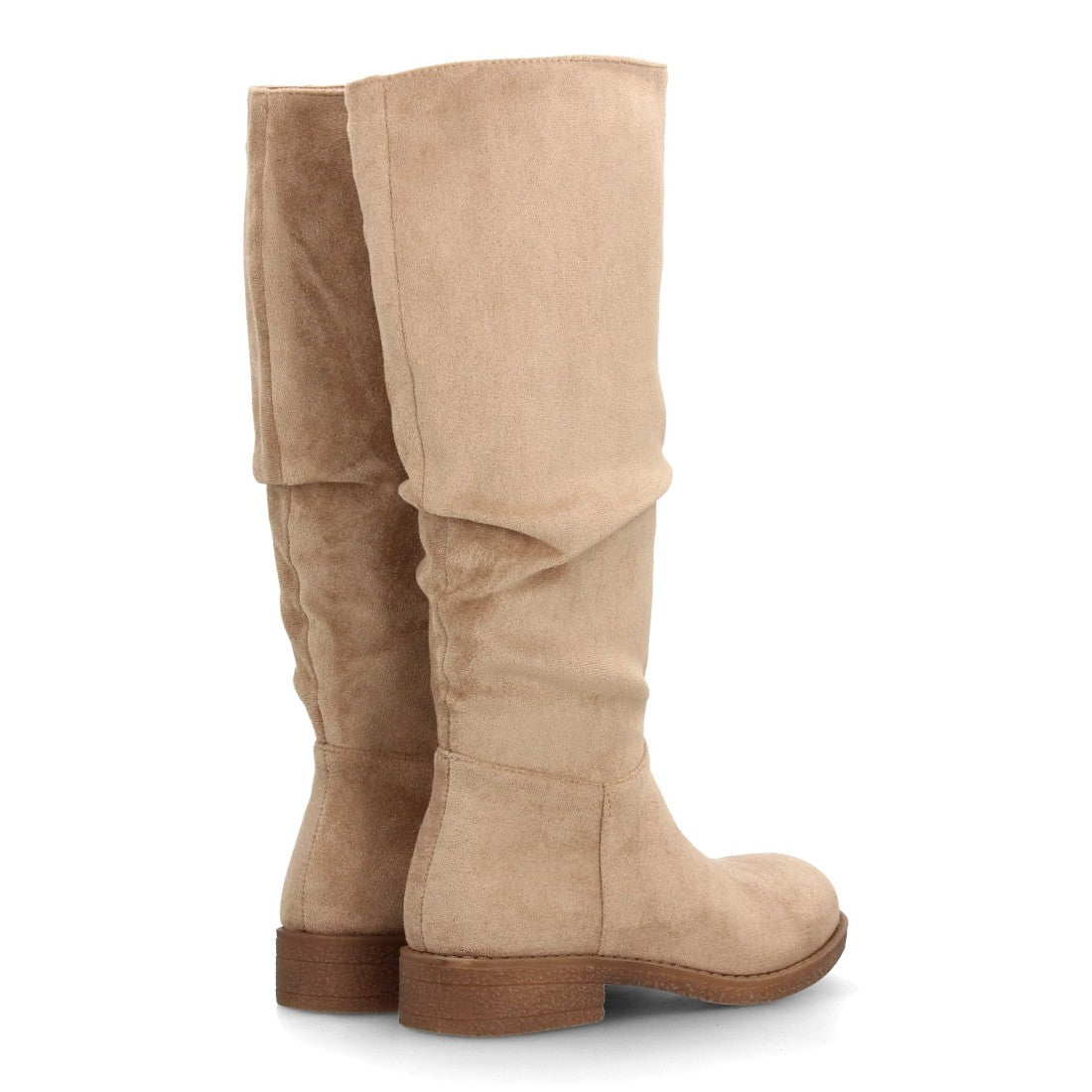Bota alta para mujer con caña arrugada en color kaki y cremallera