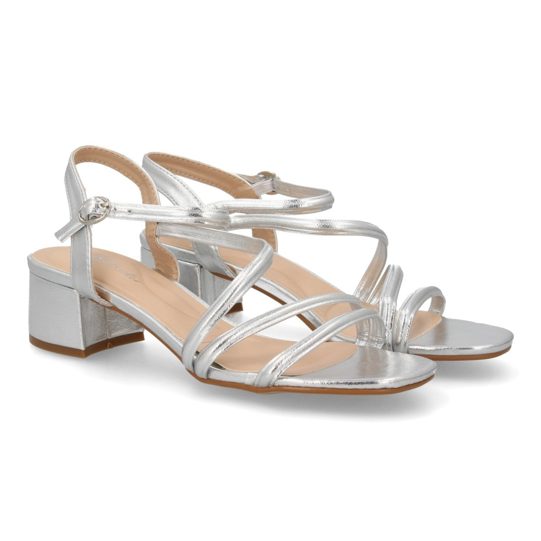 Sandalias de fiesta plata metalizada con finas tiras cruzadas y hebilla - Zapatos y calzado de tendencia