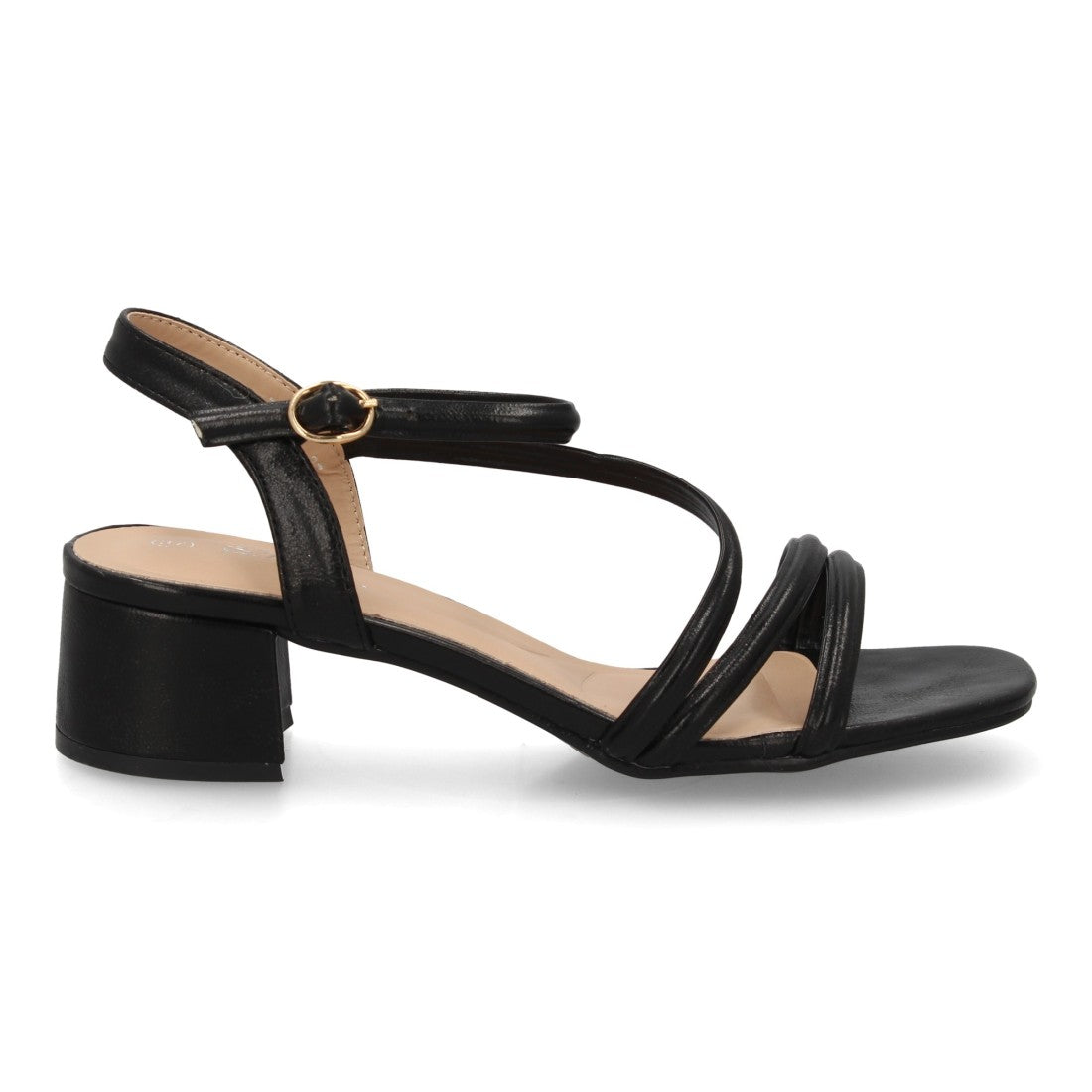 Sandalias de fiesta negras con tiras cruzadas y tacón ancho