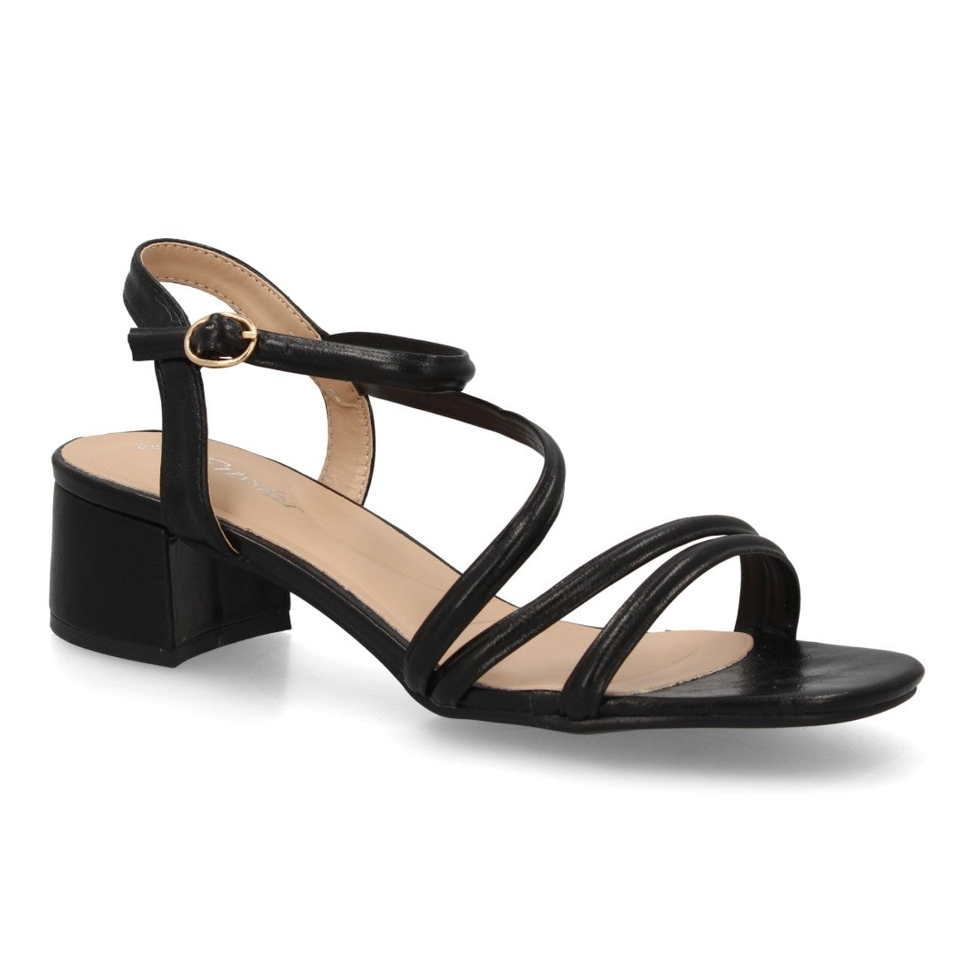 Sandalias de fiesta negras con tiras cruzadas y tacón ancho