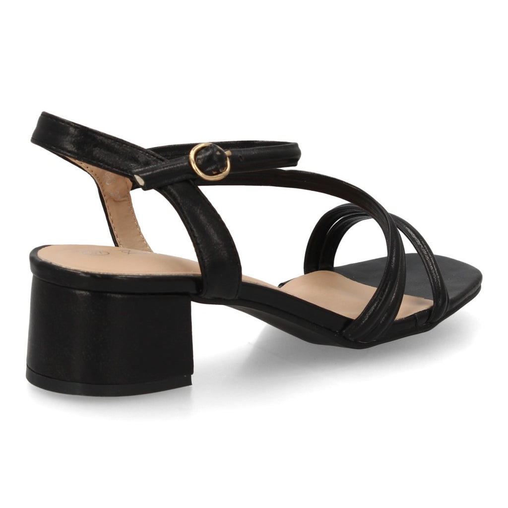 Sandalias de fiesta negras con tiras cruzadas y tacón ancho