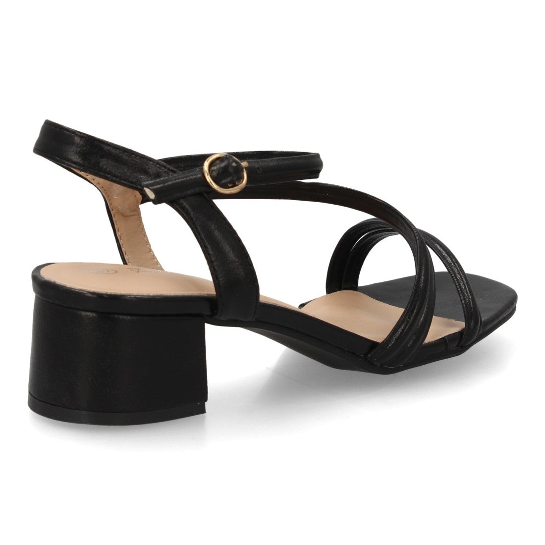Sandalias de fiesta negras con tiras cruzadas y tacón ancho