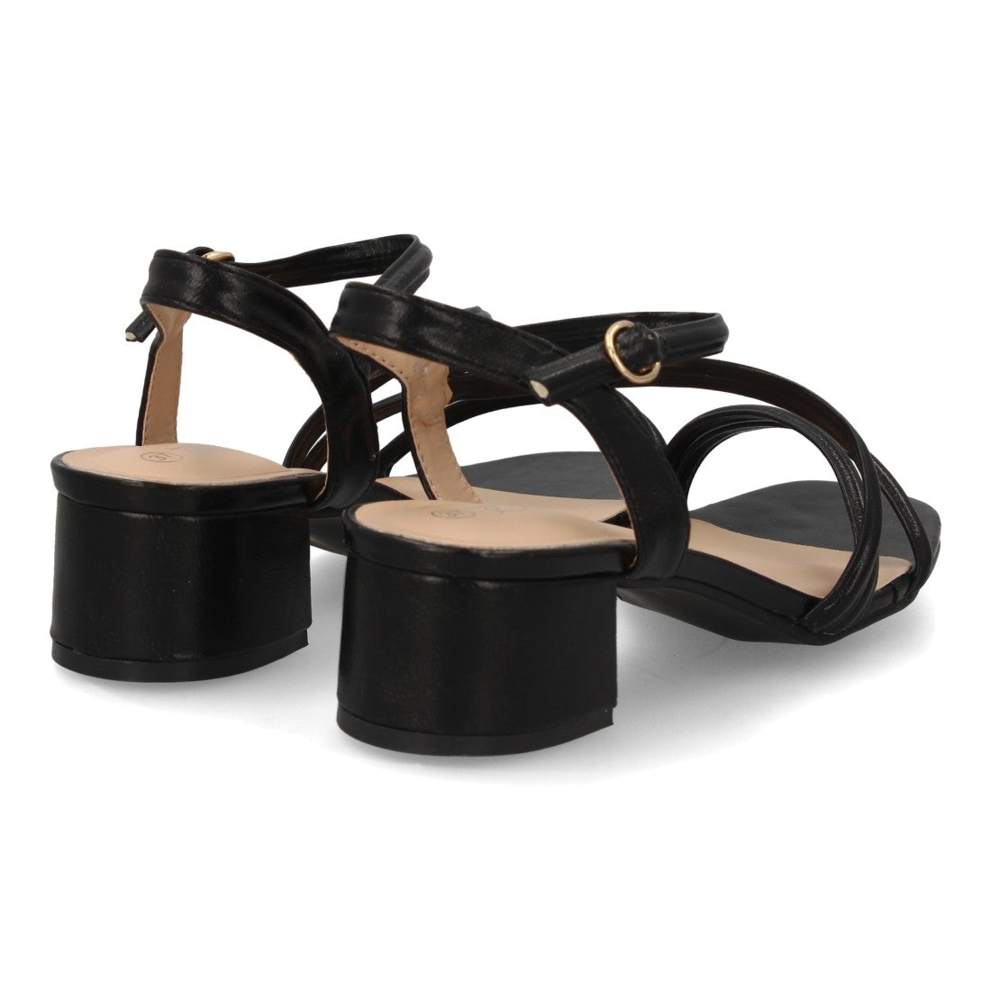 Sandalias de fiesta negras con tiras cruzadas y tacón ancho