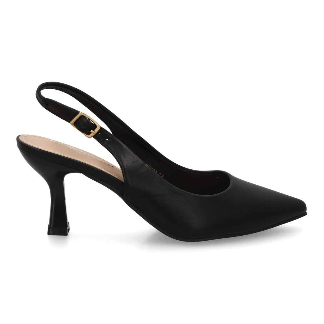 Zapatos de salón destalonados negros con punta fina y hebilla regulable