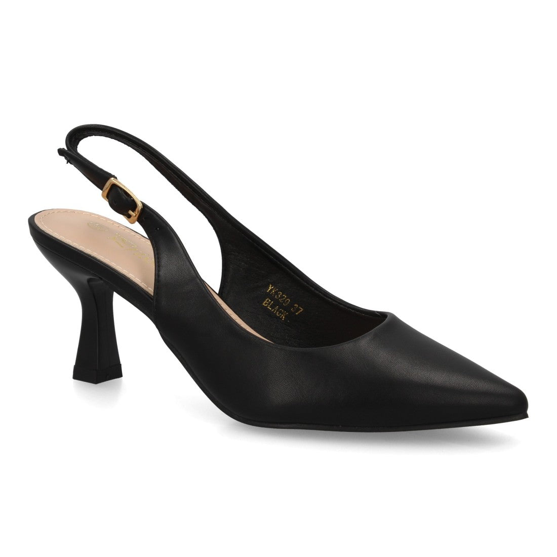 Zapatos de salón destalonados negros con punta fina y hebilla regulable