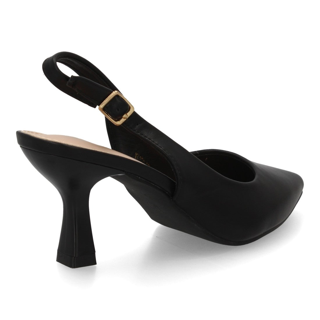 Zapatos de salón destalonados negros con punta fina y hebilla regulable
