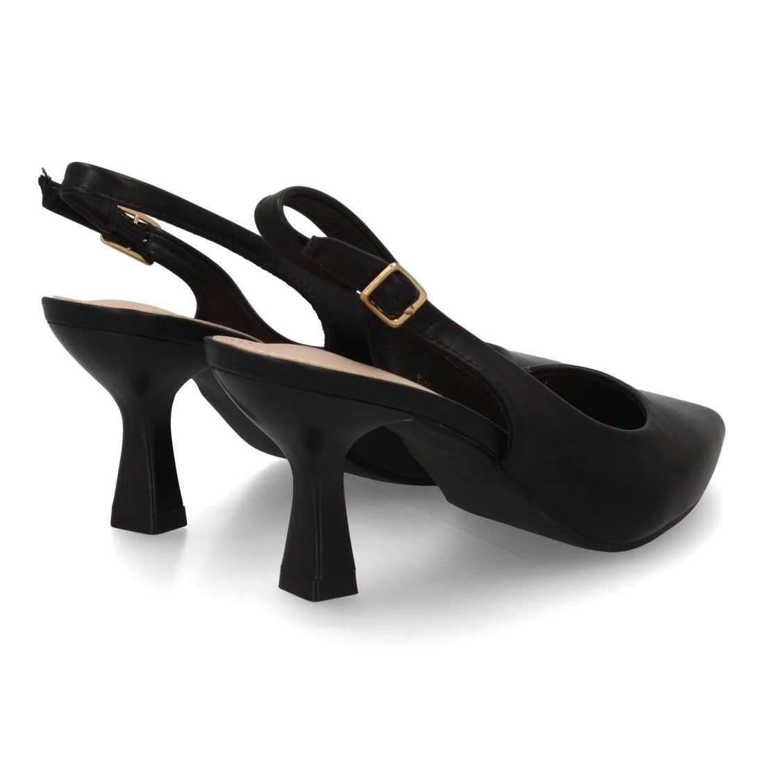 Zapatos de salón destalonados negros con punta fina y hebilla regulable