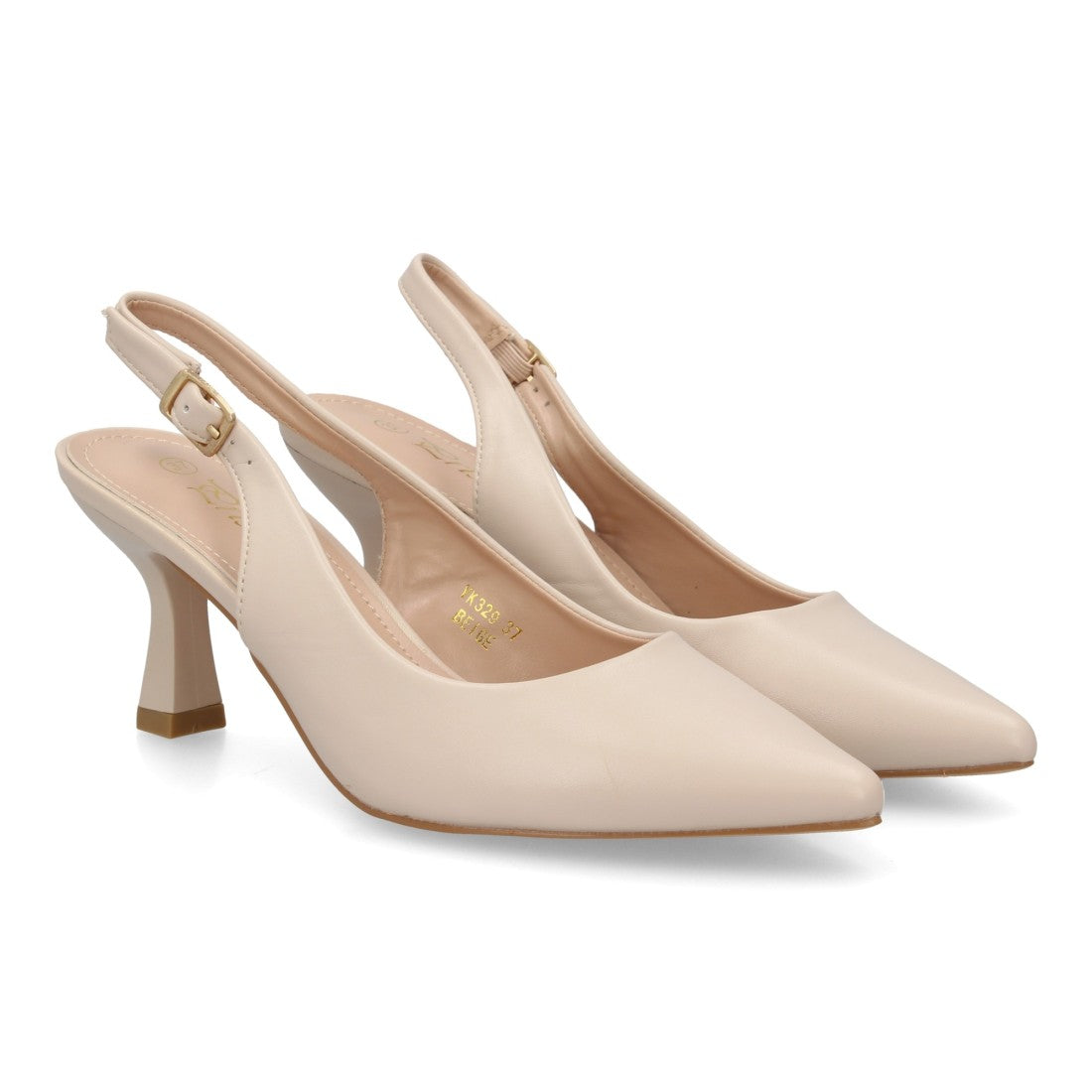 Zapatos de salón destalonados color beige con punta fina y hebilla