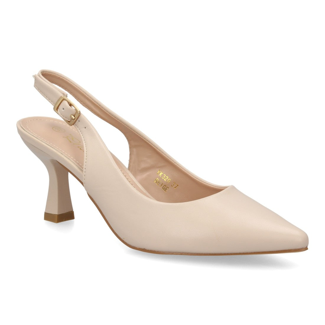 Zapatos de salón destalonados color beige con punta fina y hebilla