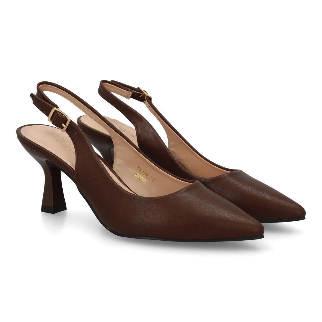 Zapatos de salón destalonados en color marrón con punta fina para mujer
