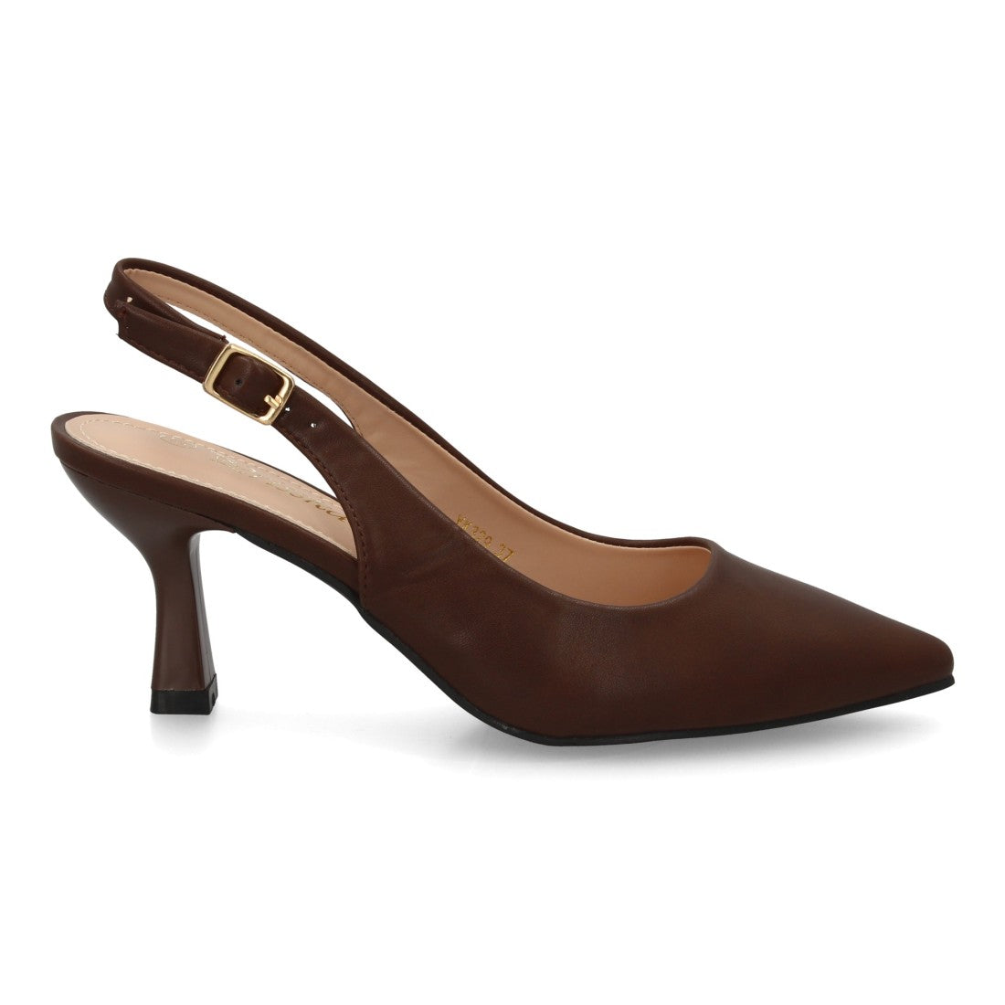 Zapatos de salón destalonados en color marrón con punta fina para mujer