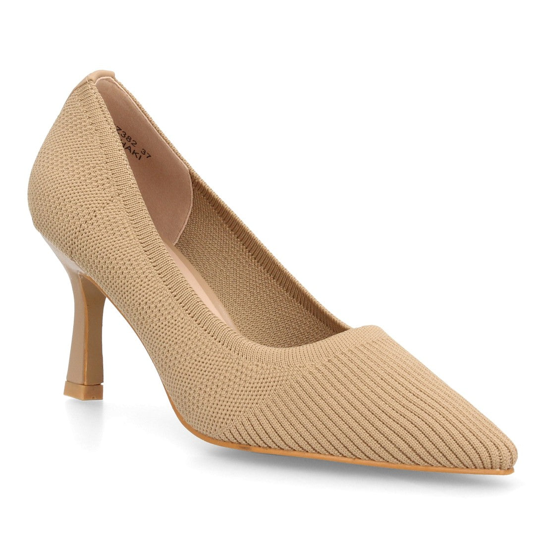 Zapatos De Salón Con Tacón Fino, Punta Afilada Y Adorno Metálico Con Suela De Gel Color Kaki en vista principal para mujer