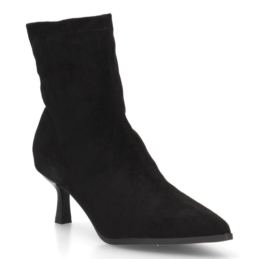 Botines negros elegantes para mujer con tacón fino y punta afilada