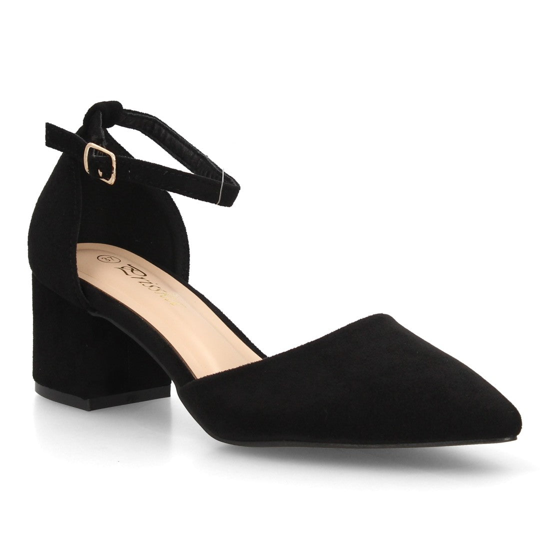 De salón negro para mujer con escote lateral abierto y pulsera con hebilla