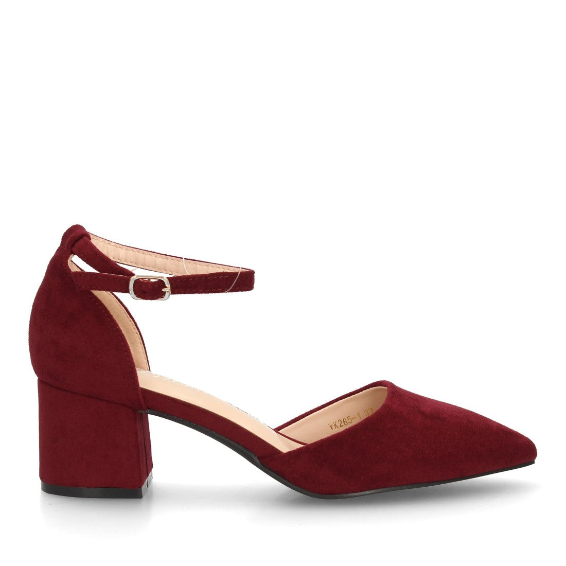 Zapatos de salón color burdeos con laterales abiertos y tira al tobillo