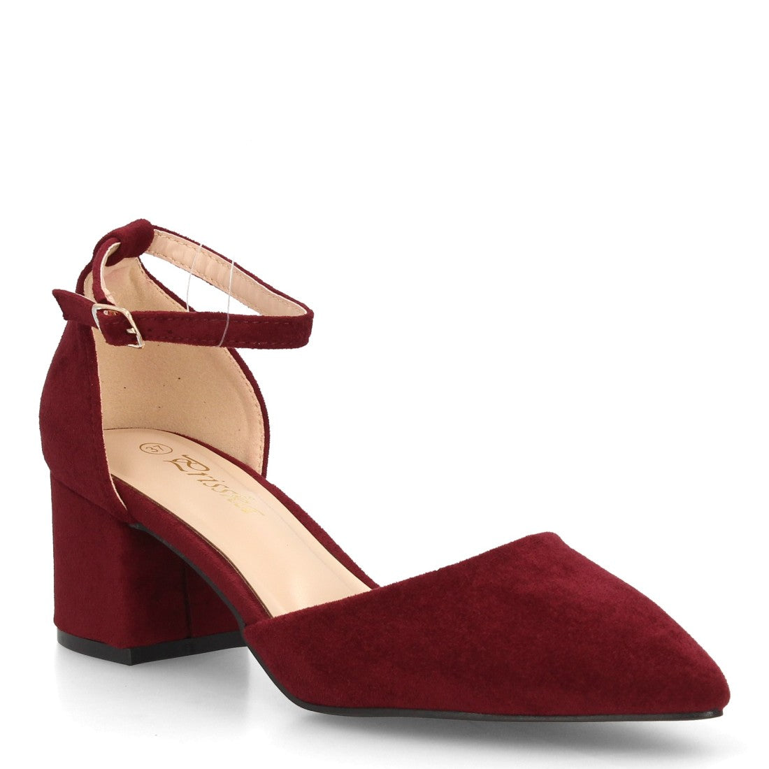 Zapatos de salón color burdeos con laterales abiertos y tira al tobillo