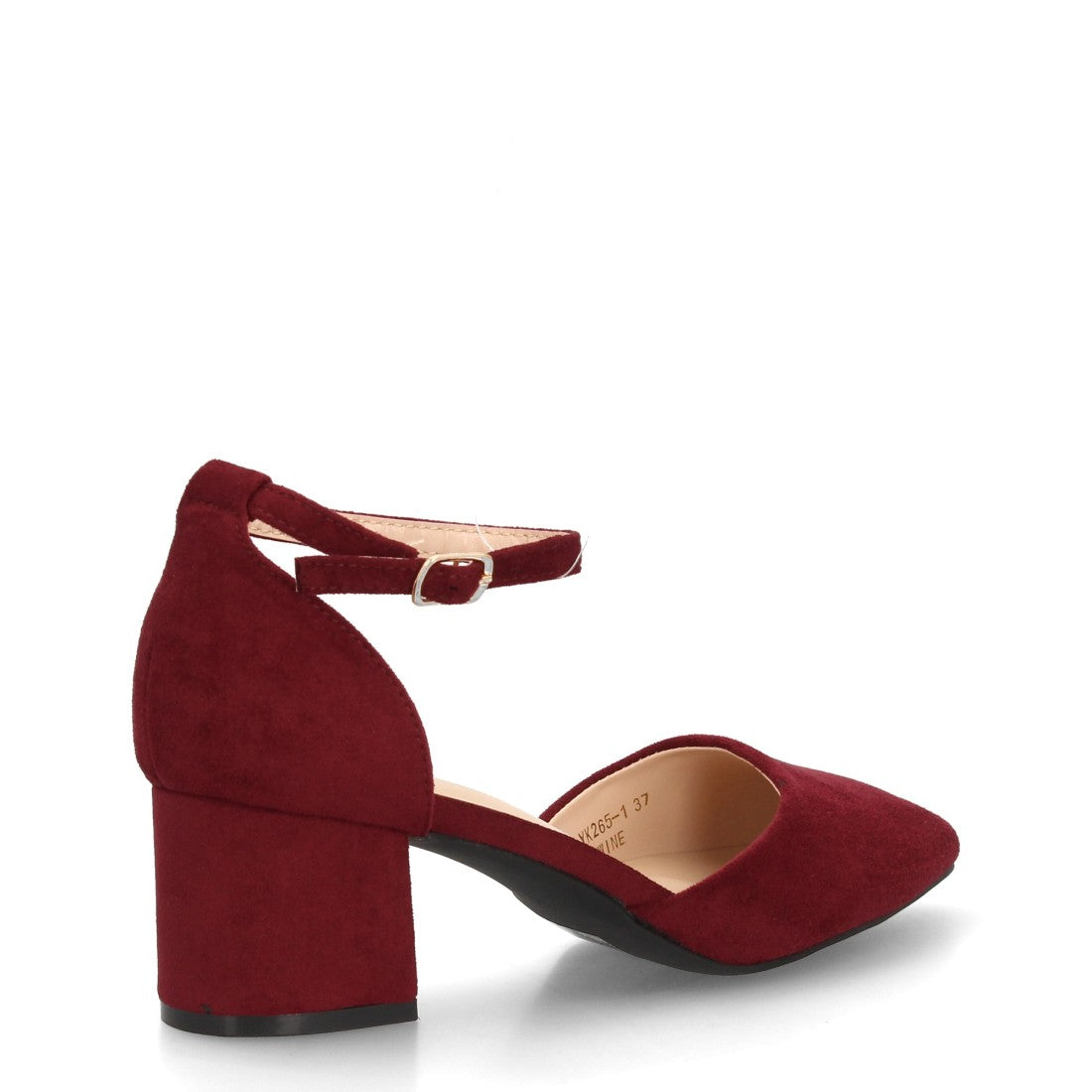 Zapatos de salón color burdeos con laterales abiertos y tira al tobillo