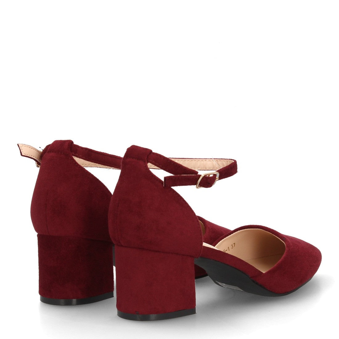Zapatos de salón color burdeos con laterales abiertos y tira al tobillo
