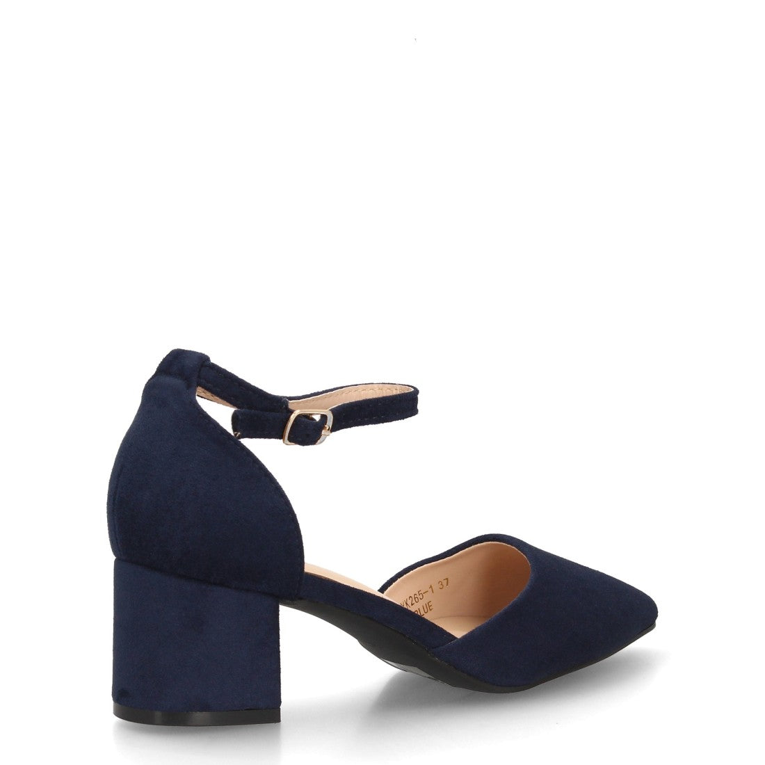 Zapatos de salón azul marino con laterales abiertos y cierre de hebilla