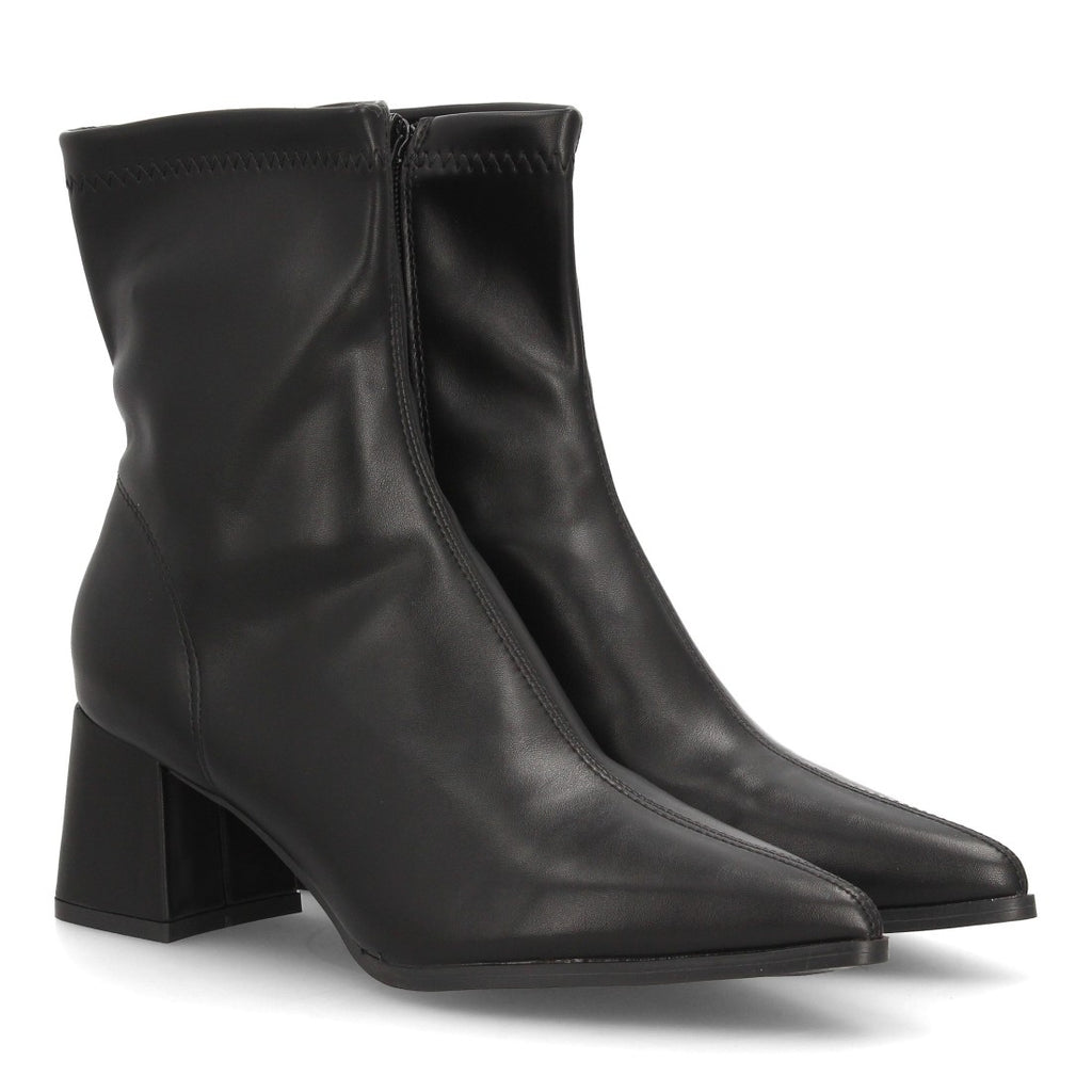 Botines negros minimalistas con caña elástica y tacón ancho para mujer