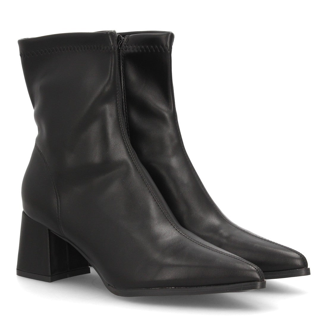 Botines negros minimalistas con caña elástica y tacón ancho para mujer