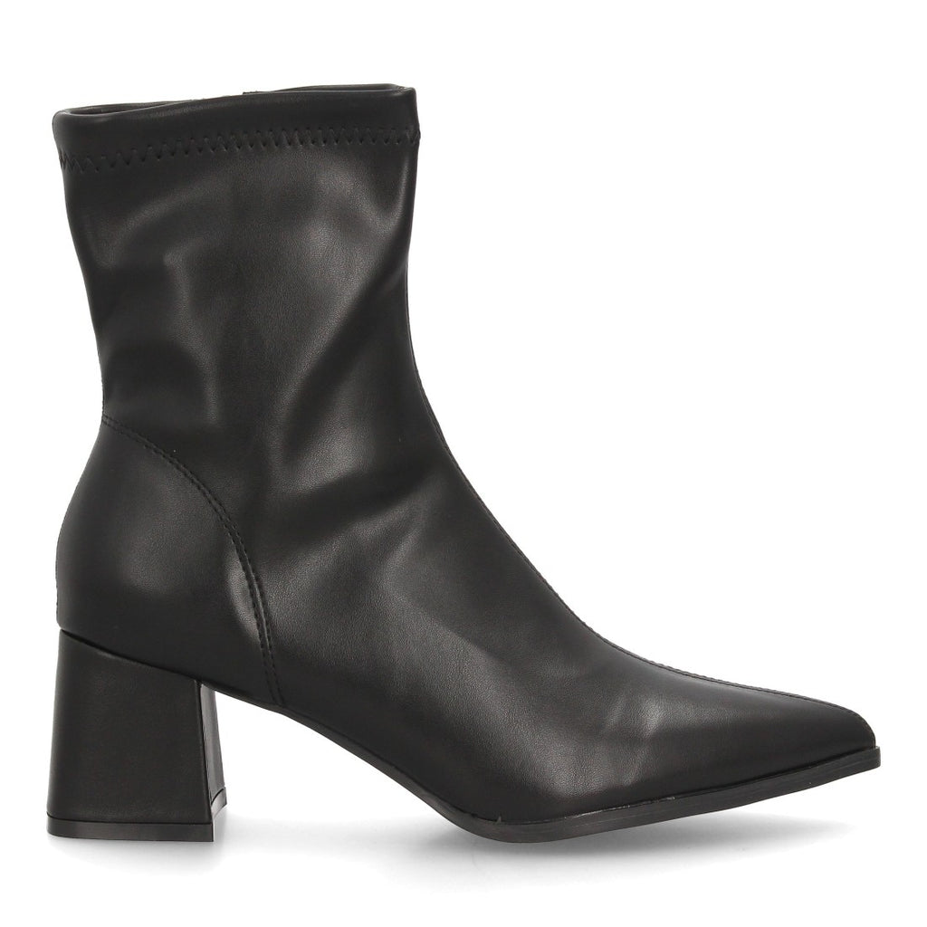Botines negros minimalistas con caña elástica y tacón ancho para mujer