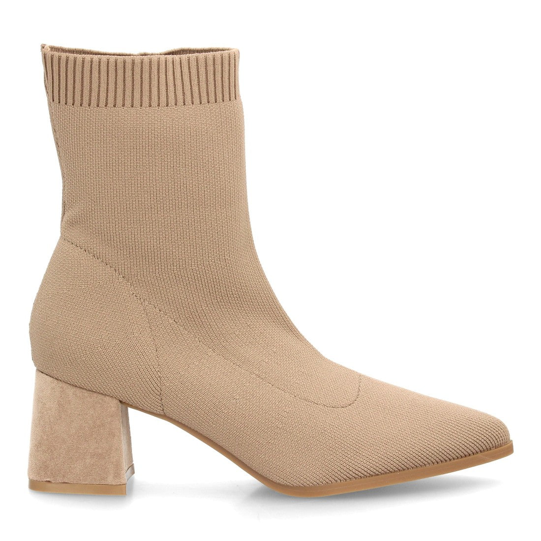 Botín kaki para mujer con caña elástica, punta fina y tacón ancho