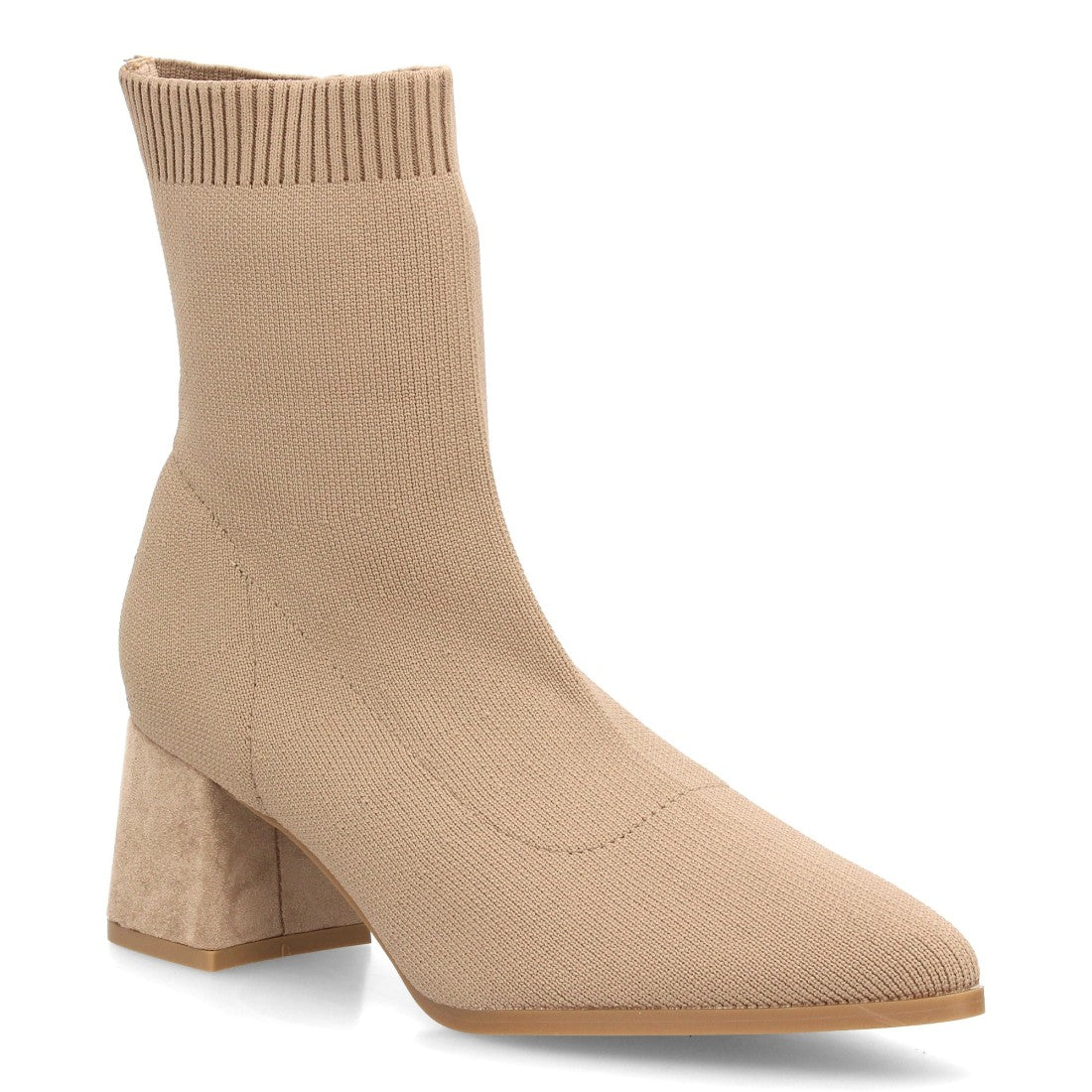 Botín kaki para mujer con caña elástica, punta fina y tacón ancho