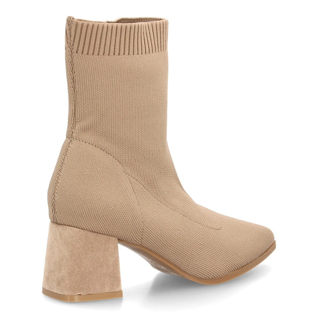 Botín kaki para mujer con caña elástica, punta fina y tacón ancho