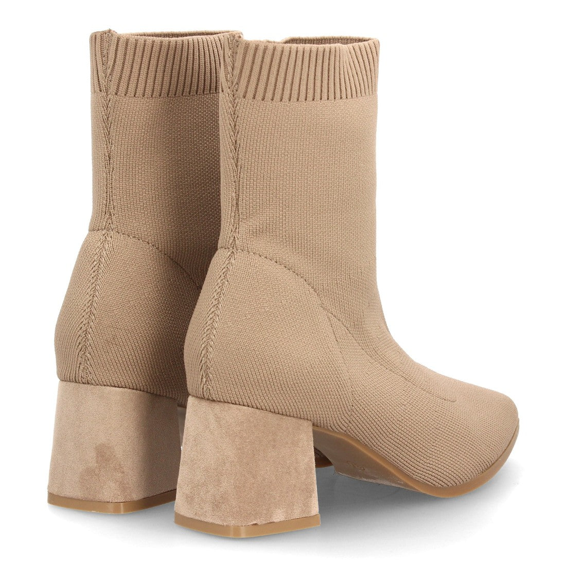 Botín kaki para mujer con caña elástica, punta fina y tacón ancho