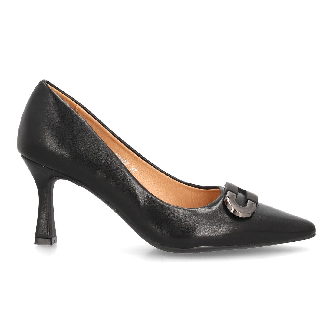 Zapatos De Salón Con Tacón Fino, Punta Afilada Y Adorno Metálico Con Suela De Gel Color Negro en vista principal para mujer