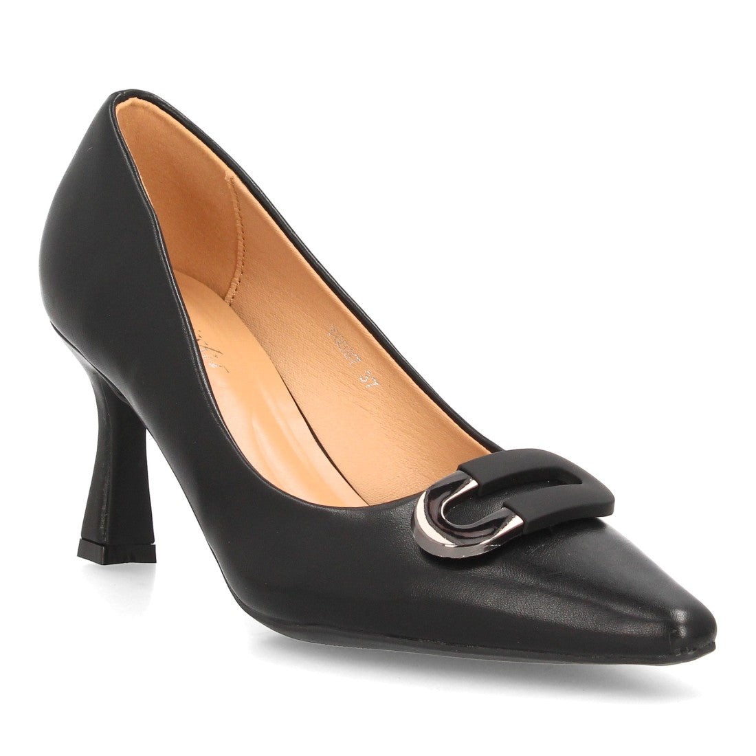 Zapatos De Salón Con Tacón Fino, Punta Afilada Y Adorno Metálico Con Suela De Gel Color Negro en vista principal para mujer
