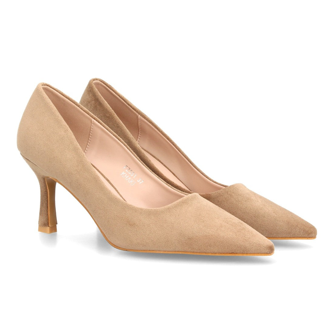 Zapatos De Salón Con Tacón Fino, Punta Afilada Y Adorno Metálico Con Suela De Gel Color Kaki en vista principal para mujer