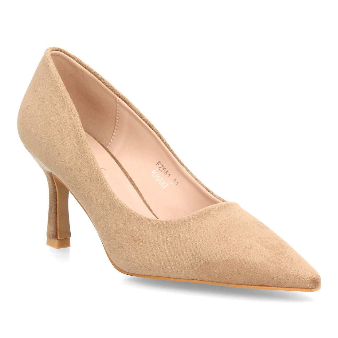Zapatos De Salón Con Tacón Fino, Punta Afilada Y Adorno Metálico Con Suela De Gel Color Kaki en vista principal para mujer