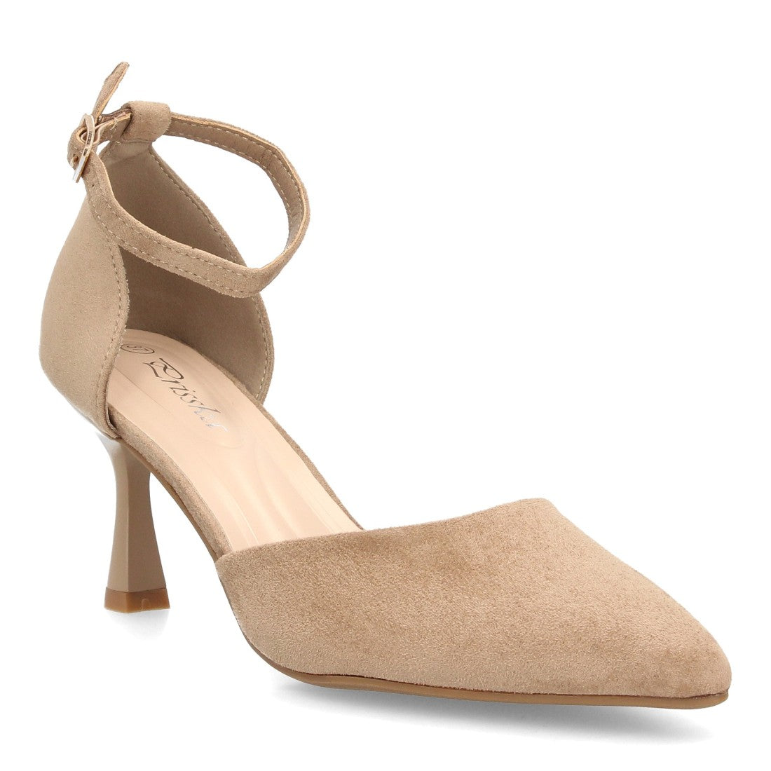 De salón kaki en terciopelo para mujer con punta fina y hebilla
