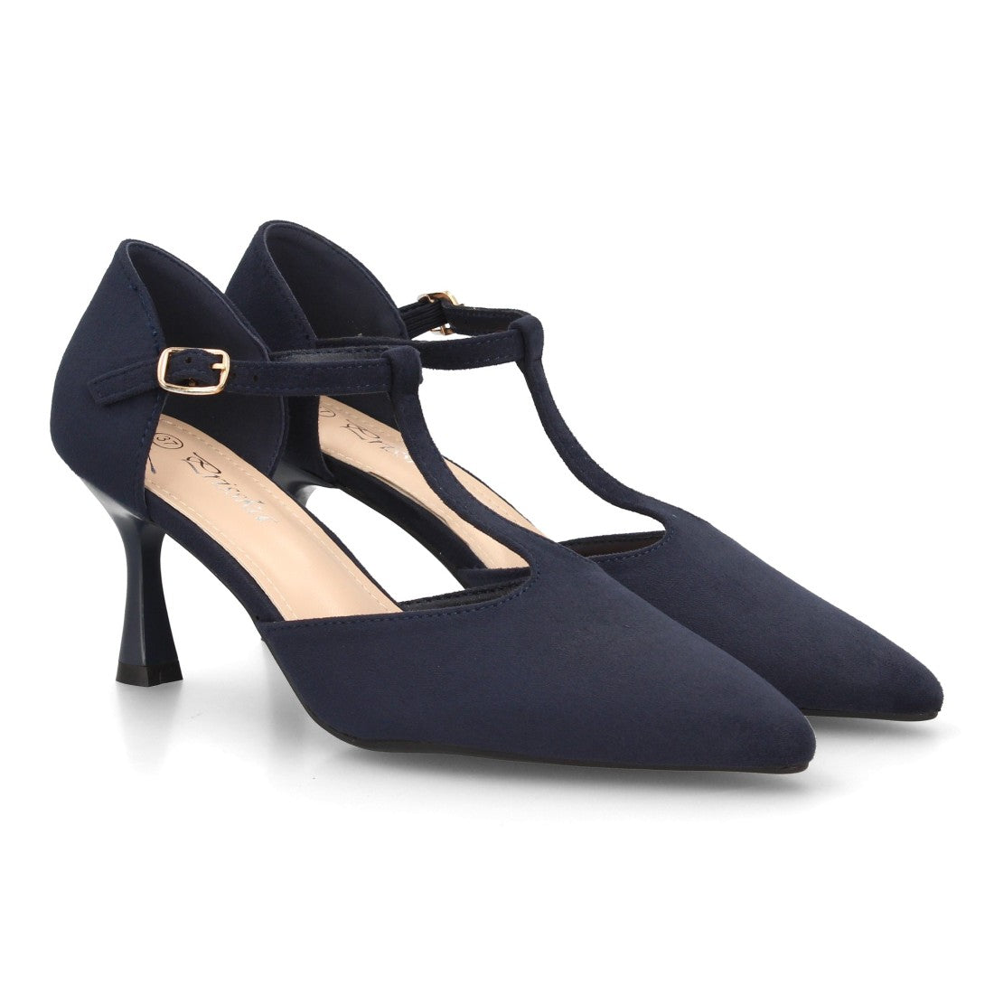 Zapatos De Tacón Medio Con Tira En T Y Cierre De Hebilla Estilo Salón Color Azul en vista principal para mujer