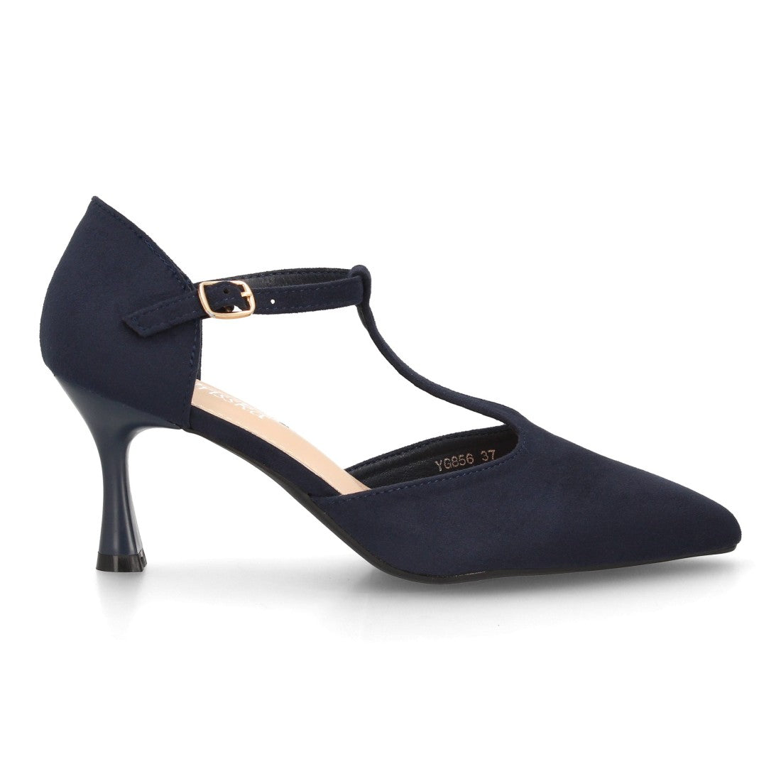 Zapatos De Tacón Medio Con Tira En T Y Cierre De Hebilla Estilo Salón Color Azul en vista principal para mujer