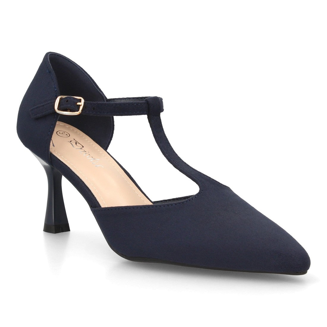Zapatos De Tacón Medio Con Tira En T Y Cierre De Hebilla Estilo Salón Color Azul en vista principal para mujer