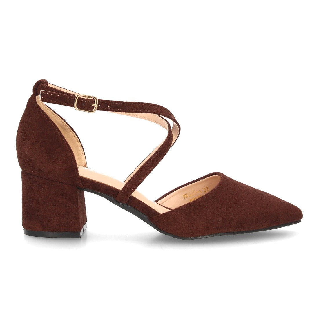 Zapatos de tacón medio color marrón con tiras cruzadas y talón cerrado