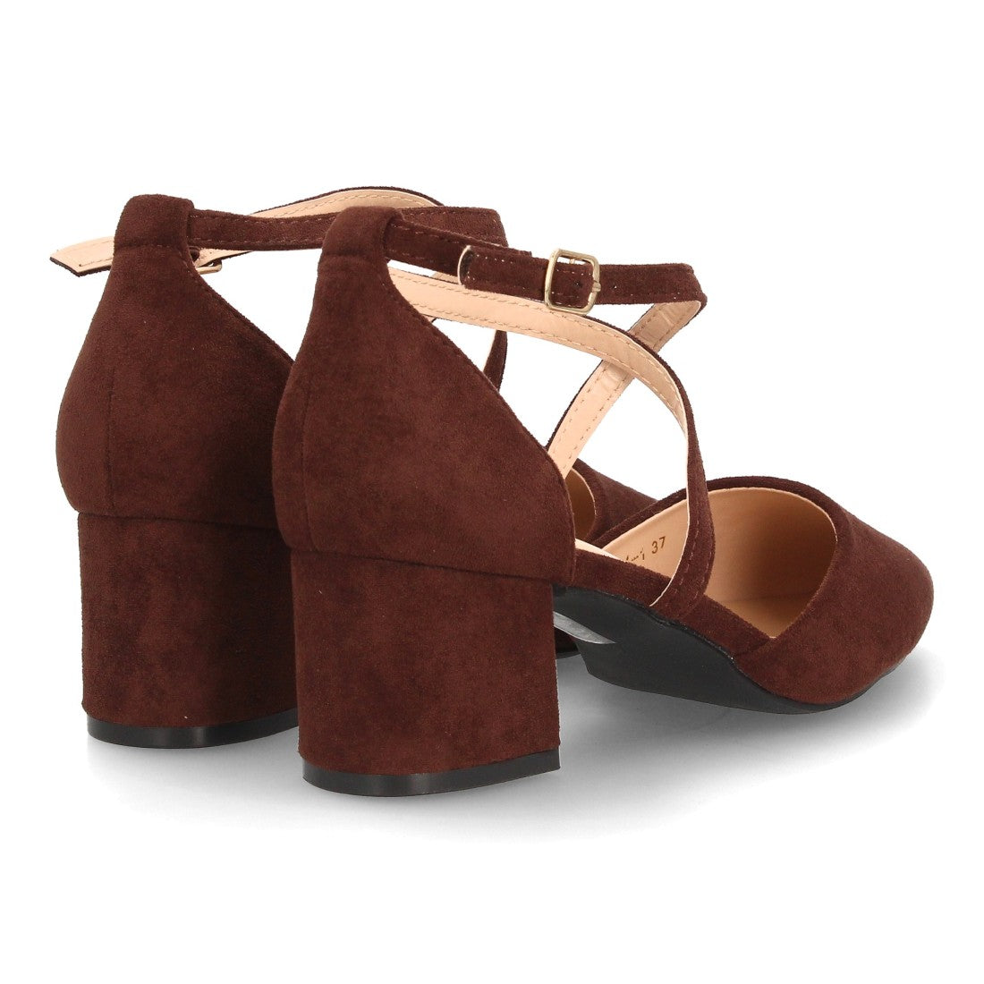 Zapatos de tacón medio color marrón con tiras cruzadas y talón cerrado