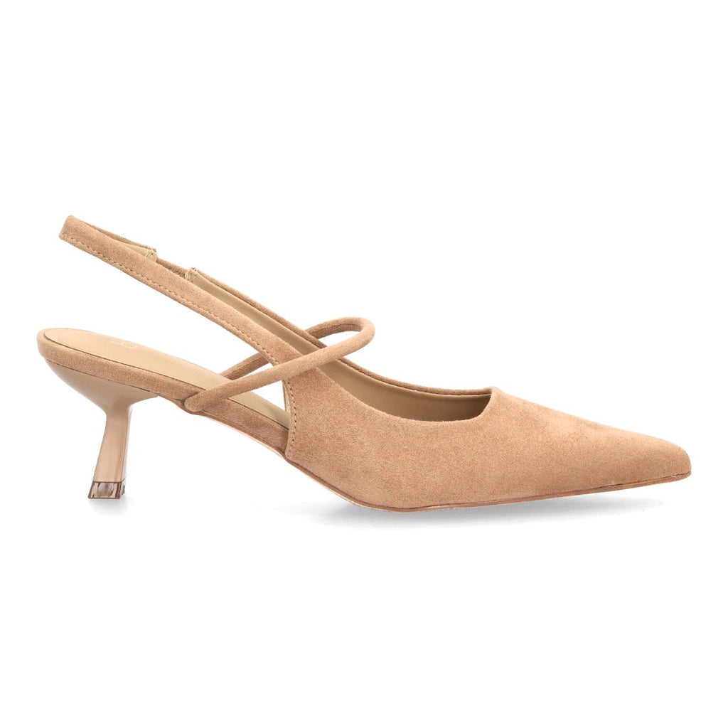 De salón beige para mujer con tacón bajo cómodo, punta fina y tira cruzada
