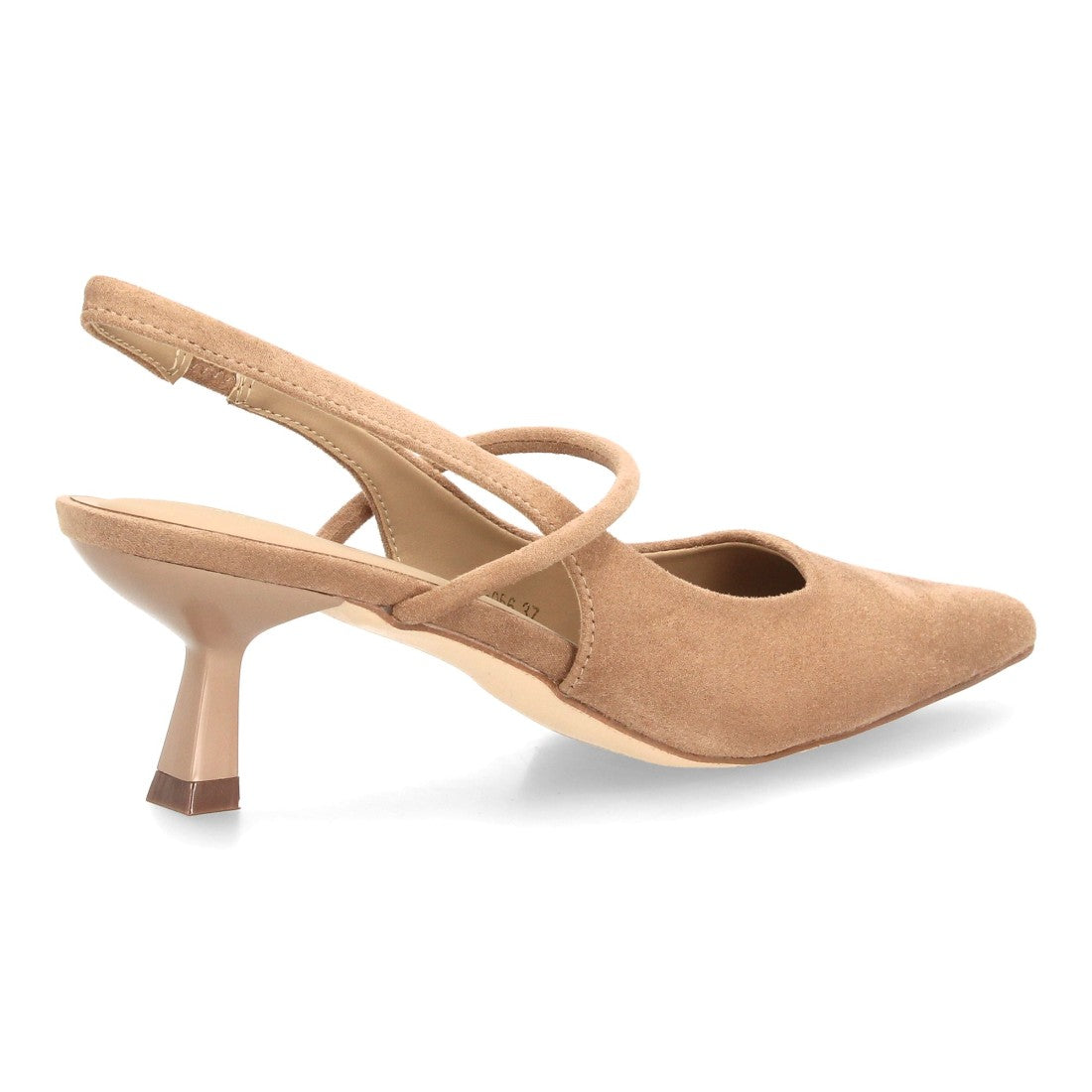 De salón beige para mujer con tacón bajo cómodo, punta fina y tira cruzada