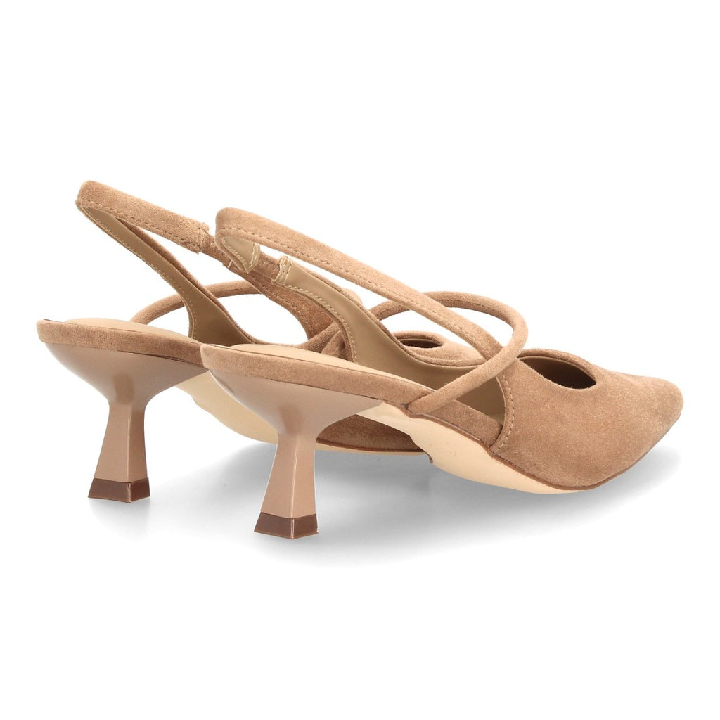De salón beige para mujer con tacón bajo cómodo, punta fina y tira cruzada