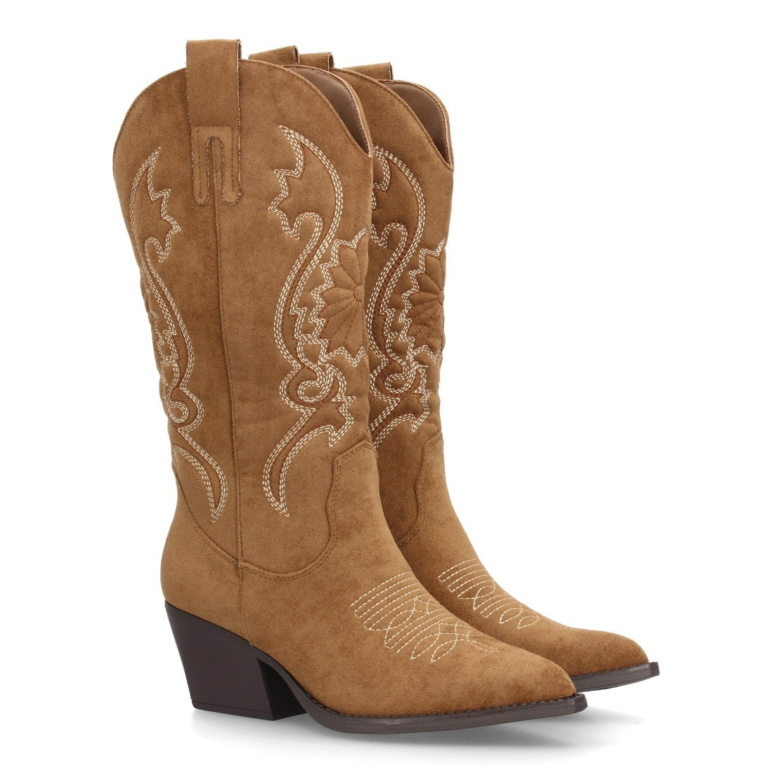 Botas camperas marrón de caña alta con bordados western para mujer